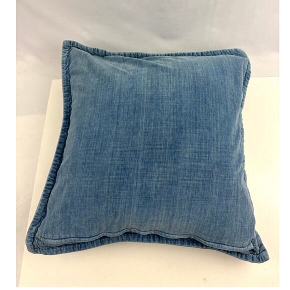 Pottery Barn Blue Denim Decorative Pillow 100% Cotton 20" x 20" Down Feathers - Picture 10 of 11